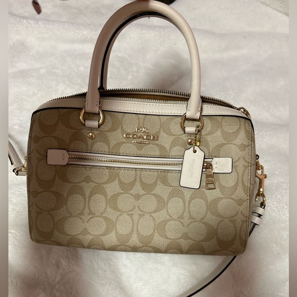 Coach Rowan Satchel in Signature canvas Light Khaki and Chalk
